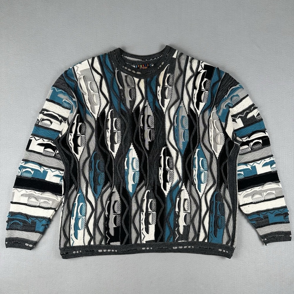 Vintage Steven Land Coogi Style Sweater Men's 3XL Blue Black 3D Knit Heavyweight